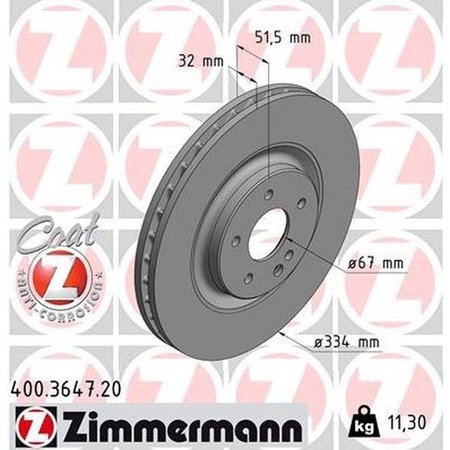 ZIMMERMANN Brake Disc - Standard/Coated, 400.3647.20 400.3647.20